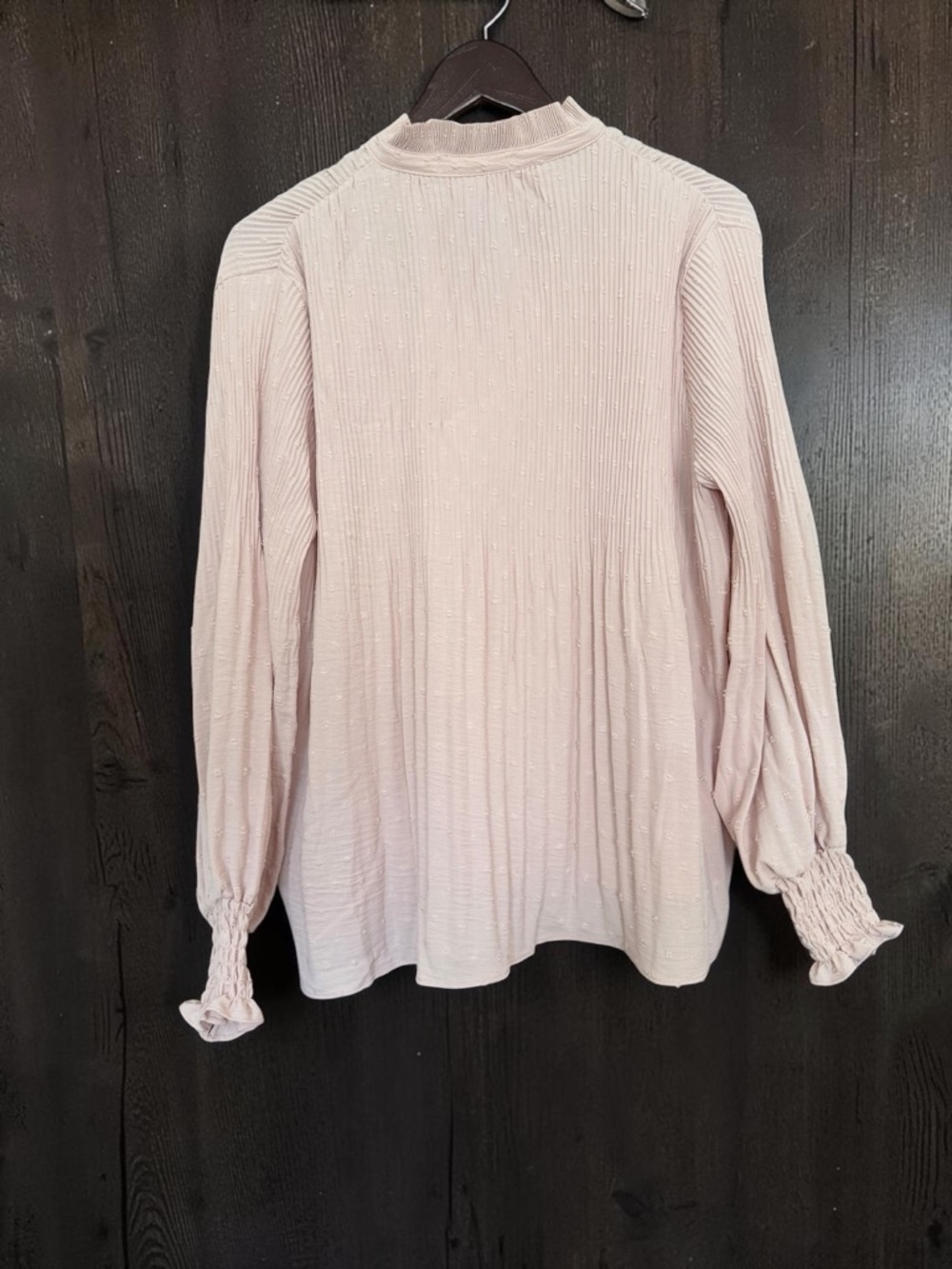 Delicate Blush Textured Pleat Long-Sleeve Blouse - Picture 2 of 4